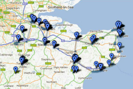 Kent is covered in pins marking tweets of the county Olympic torch relay